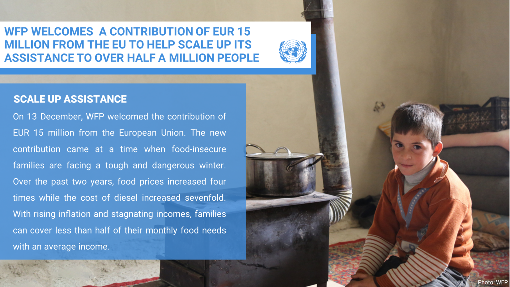 WFP WELCOMES A CONTRIBUTION OF EUR 15 MILLION FROM THE EU TO HELP SCALE UP ITS ASSISTANCE TO OVER HALF A MILLION PEOPLE IN URGENT NEED OF FOOD ASSISTANCE ACROSS SYRIA